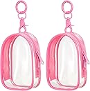 uxcell 2 Pcs 3.94x2.36 Inch Clear Figure Display Bag with Keychain, PVC Portable Small Dolls Storage Bag, Zipper Closure Carrying Display Case Pouch for Collectibles (Cabin Bright Pink)