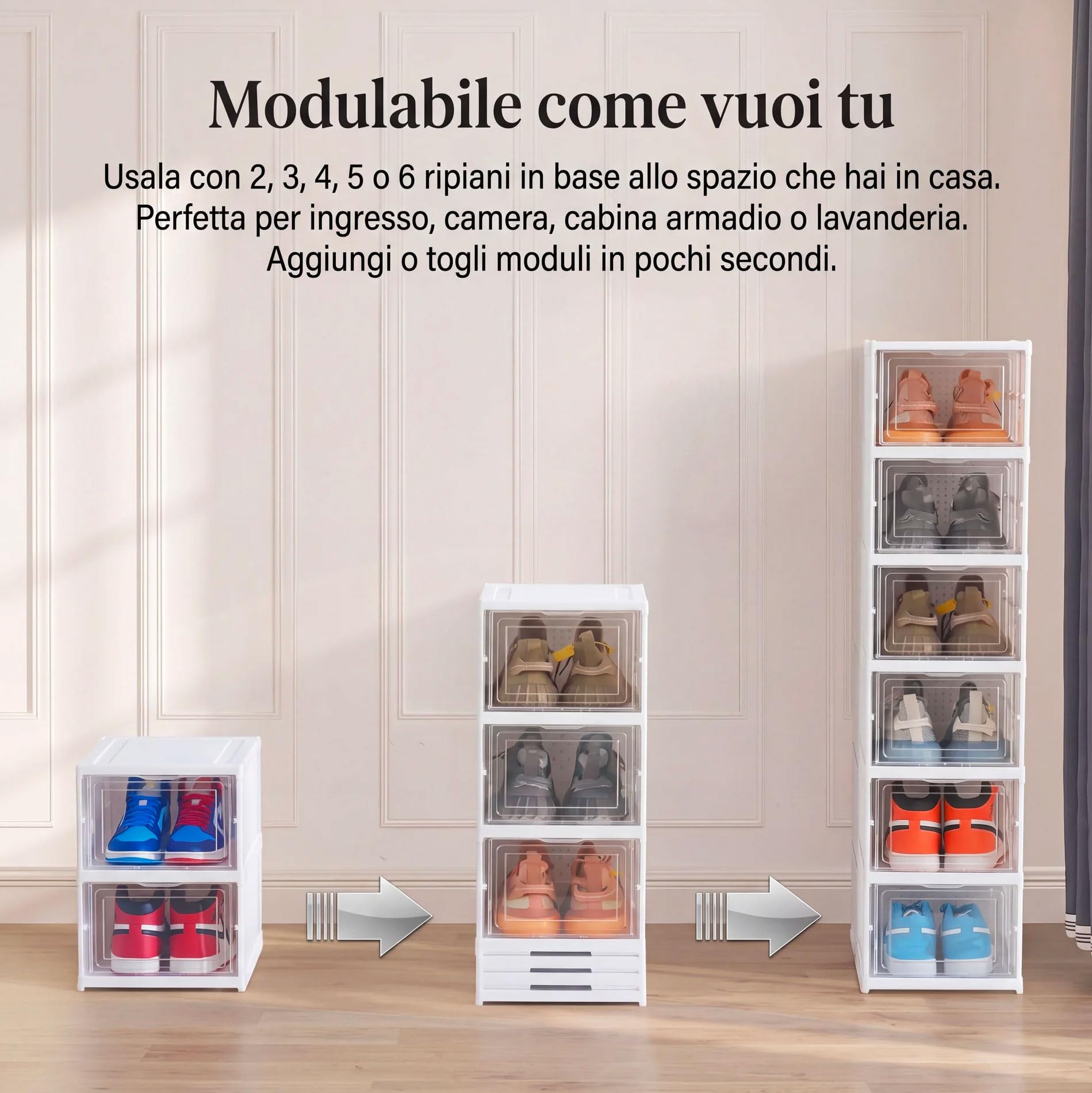 081 Store - 2 PEZZI Scarpiera Salvaspazio Slim Pieghevole 12 ripiani in totale Facile da Montare e Compatta, Organizer Portascarpe con 6 Contenitori ognuno per Scarpe e Ciabatte