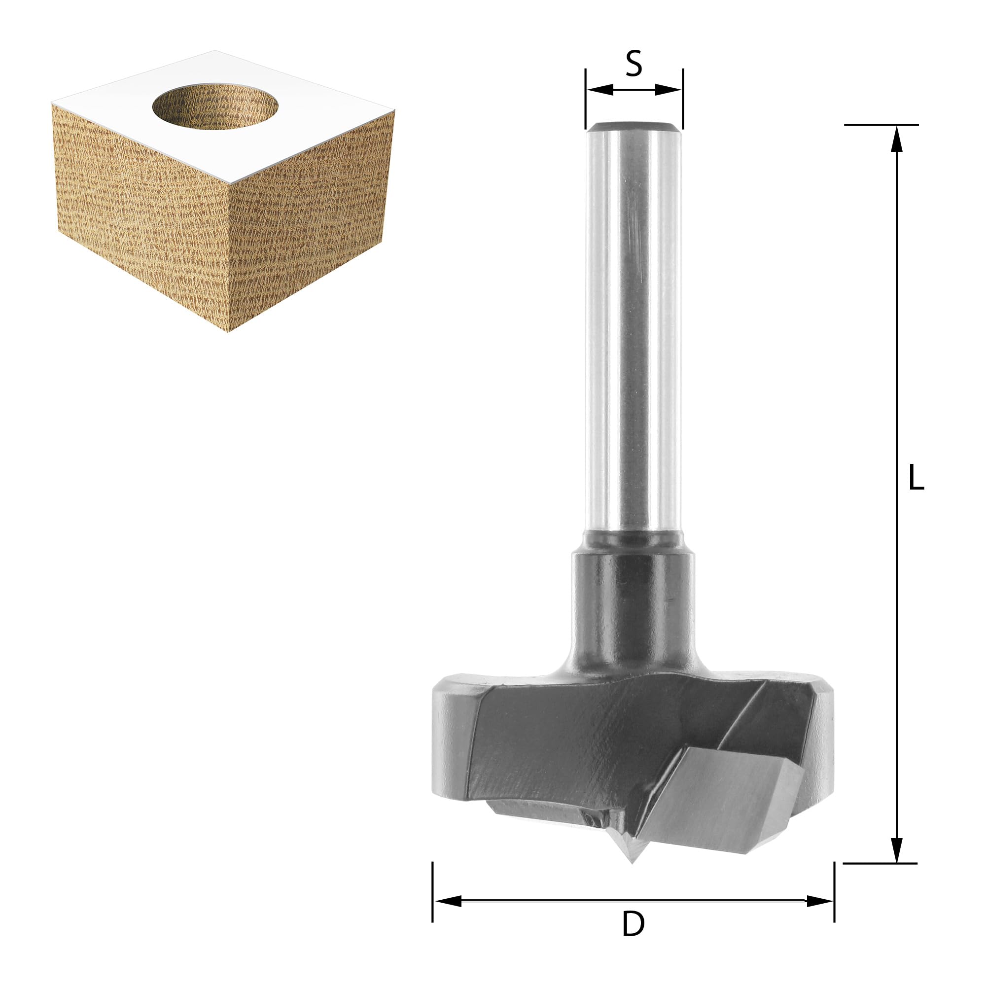 ENT 21380 Zylinderkopfbohrer speziell für die Oberfräse HW, Schaft (S) 8 mm, Durchmesser (D) 25 mm, L 60 mm
