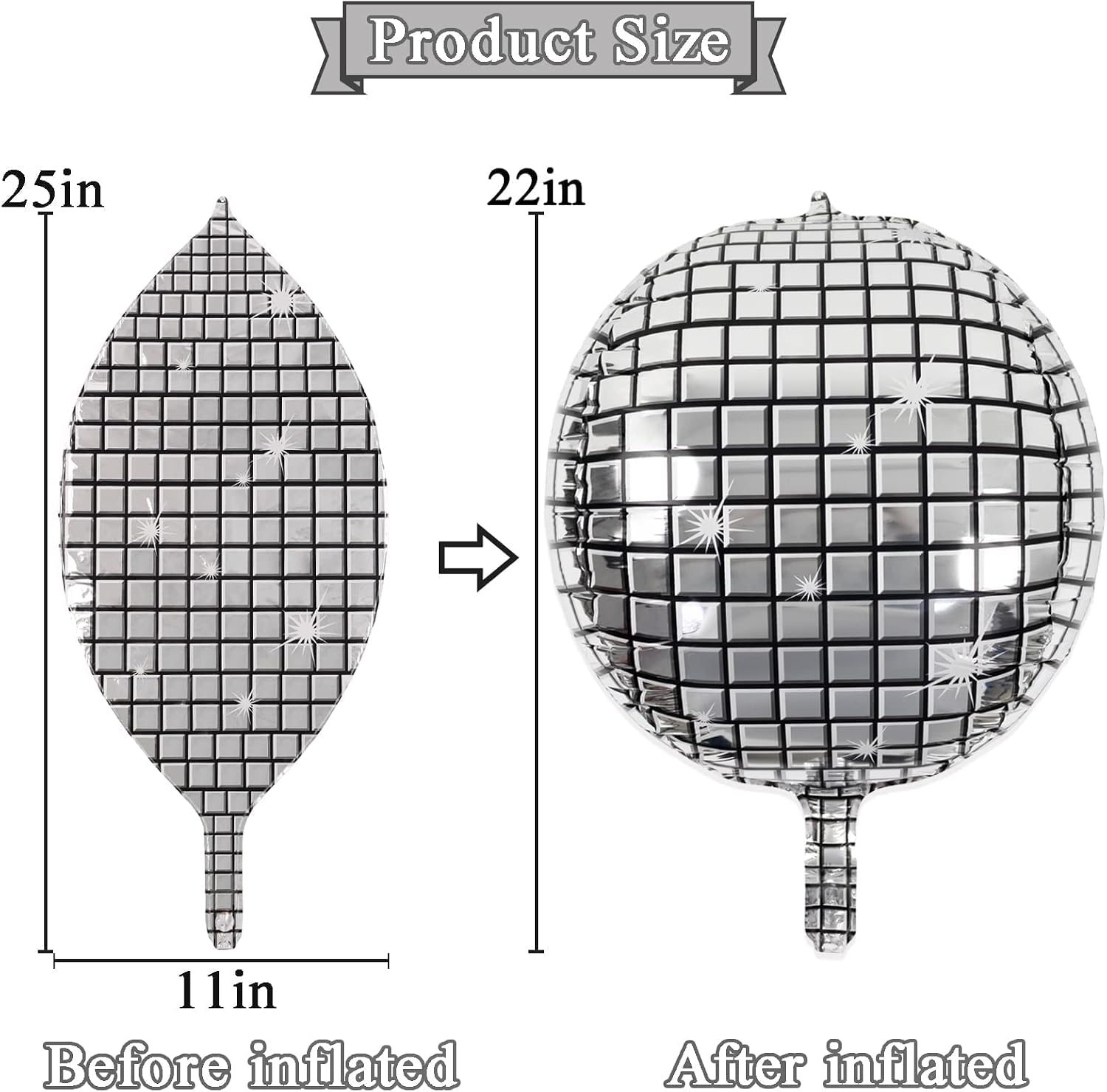6 Pack Disco Ball Balloons for 70s Disco Party 22 Inch Large 4D Round Metallic Silver Disco Mylar Foil Balloons for Disco Theme Birthday Party Father's Day Mother's Day Halloween Decorations