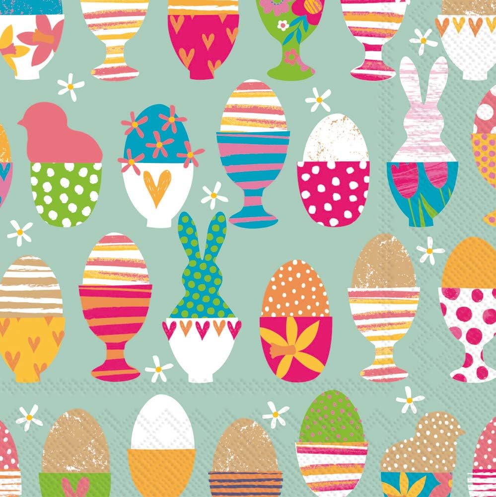 Boston International IHR 3-Ply Paper Napkins, 20-Count Lunch Size, Funny Eggs Light Green