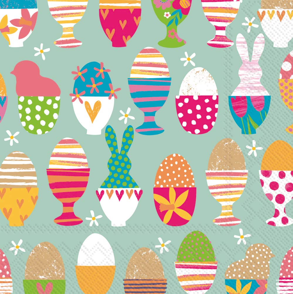 Boston International IHR 3-Ply Lunch Paper Napkins, 6.5 x 6.5-Inches, Funny Eggs Light Green