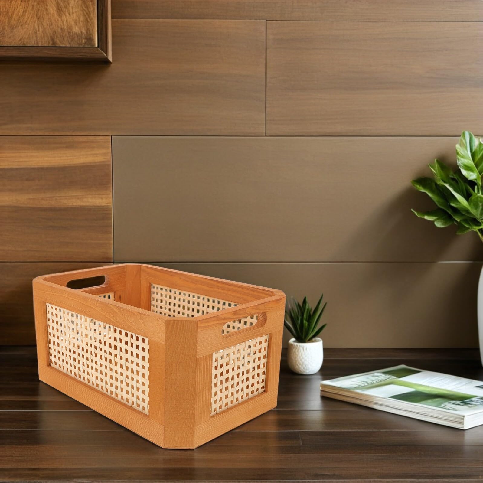 Rattankorb, Rechteckig, Klein, mit Griff, 30x20x14 Cm