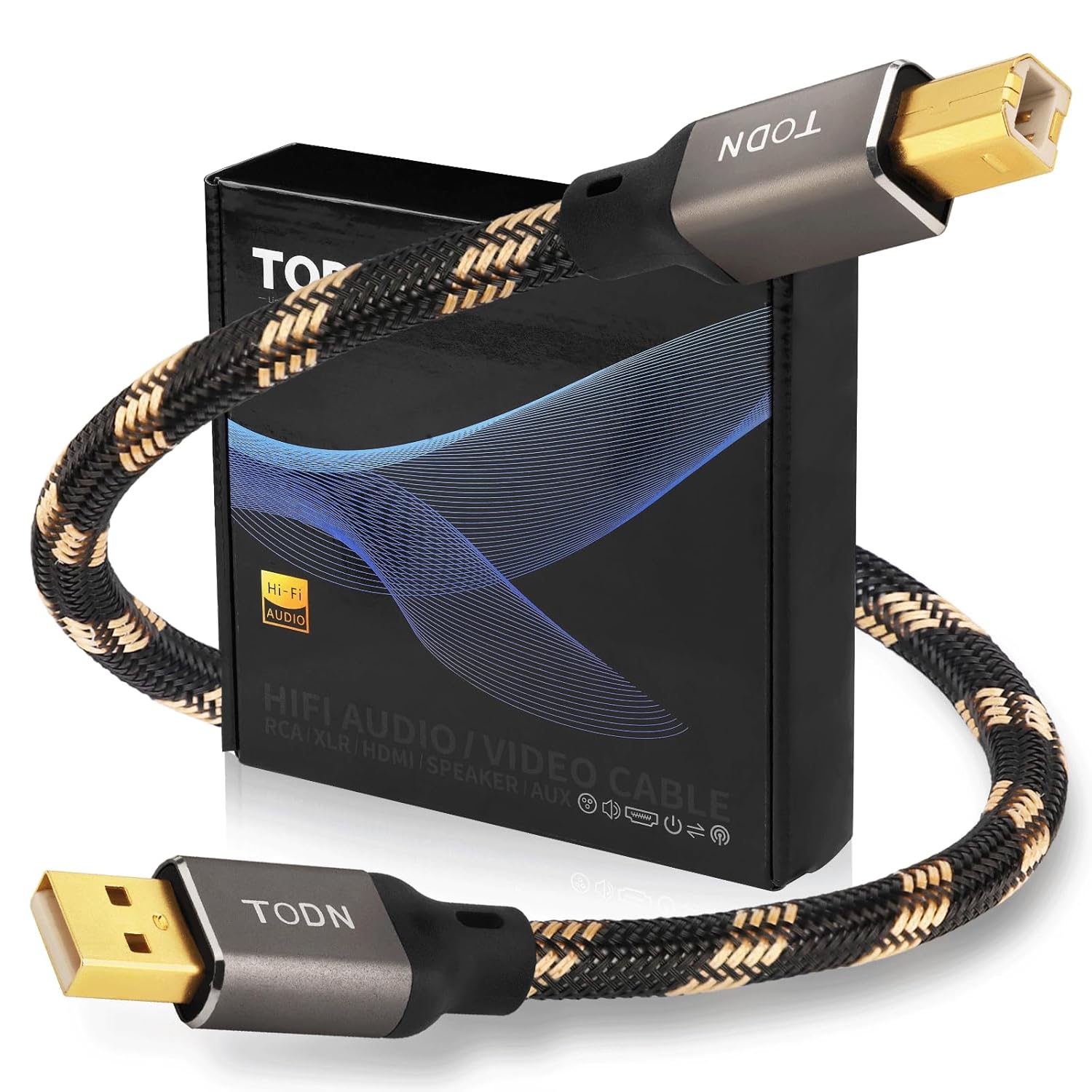 TODN HiFi USB Digital Audio Cable, USB A to B for Audiophile, O-C-C Core, DAC Cable for Computer/Sound Card/Piano/Amps (3ft/1m)
