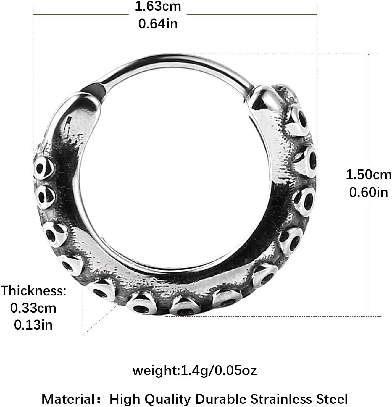 HZMAN Vintage Silver Octopus Tentacle Stainless Steel Hoop Earrings Party Punk Goth Bike Jewelry Gift for Men Women (Octopus Tentacle Silver) - Image 3