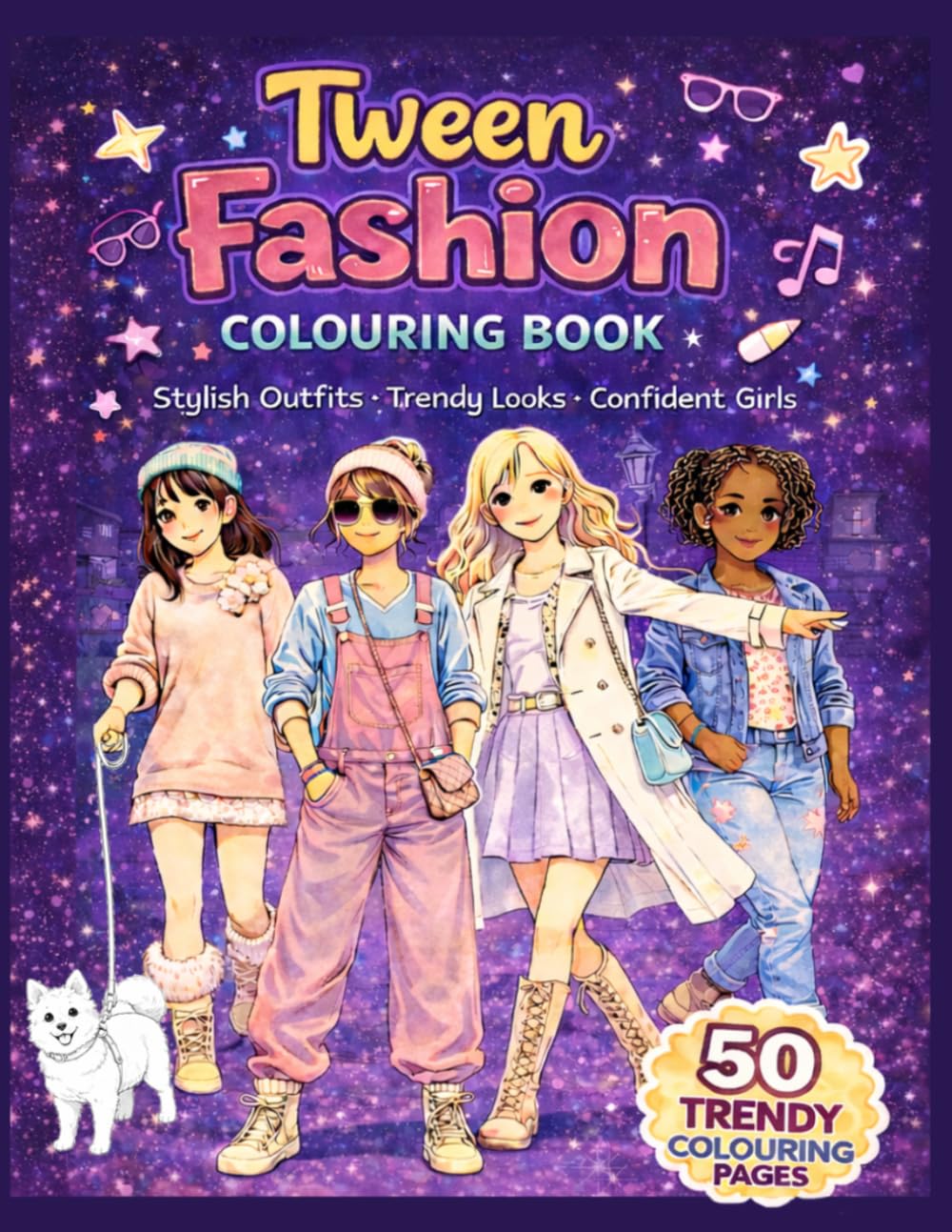 Tween Fashion Colouring Book for Girls Ages 8-12: 50 Stylish Fashion Colouring Pages - Age Appropriate, Stylish Outfits, Trendy Looks, Cute Accessories and Fashion Scenes (British English Edition)