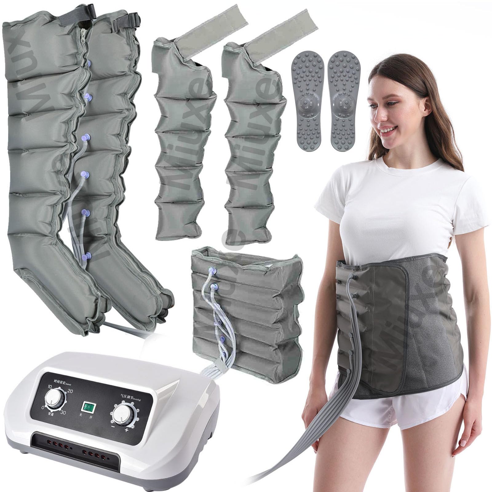Presoterapia para Casa Abdomen Y Piernas, Masajeador De Piernas Compresion De Aire, 6 Cámaras De Aire, Botas De Presoterapia para Piernas Completas, Favorece & Mejor Circulación, Drenaje Linfático