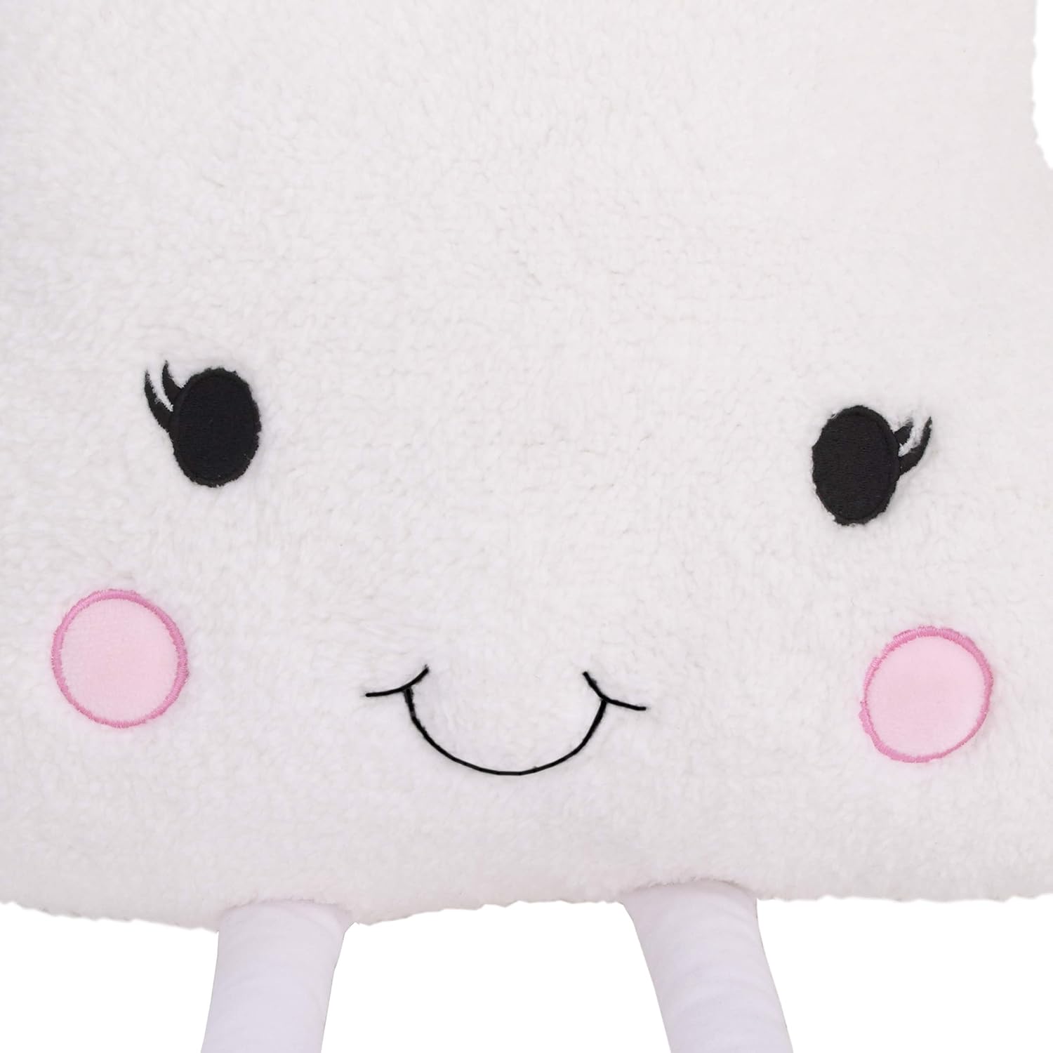 NoJo White Cloud with Pink Embroidered Face & Ballerina Slippers Decorative Shaped Pillow, White, Pink
