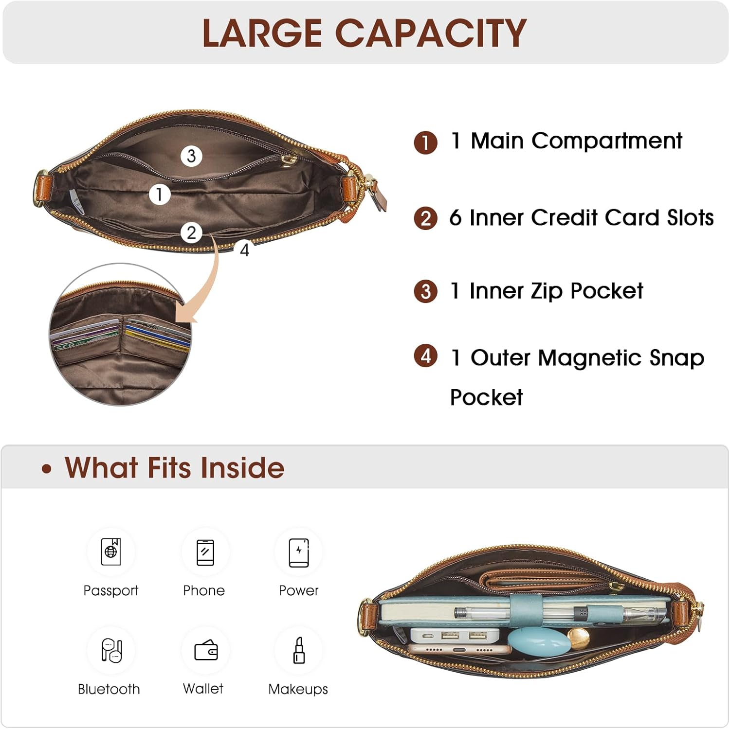 Kattee Leather Crossbody Bags for Women Trendy, Small Shoulder Purses and Handbags, Clutch Wristlet Wallet with 2 Straps - Image 5