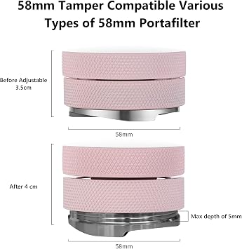 Pink 58mm Coffee Distributor & Tamper, Espresso Hand Tamper Tool Fits 58mm Portafilters, Adjustable Depth Coffee Tamper and Leveler