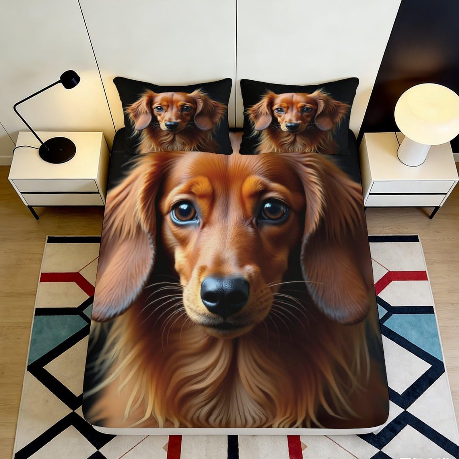 3D Printed Dachshund Dog Fitted Sheet Microfiber Non Slip Bed Cover for Bedroom Guest Room Machine Washable Decor 90x200x25cm