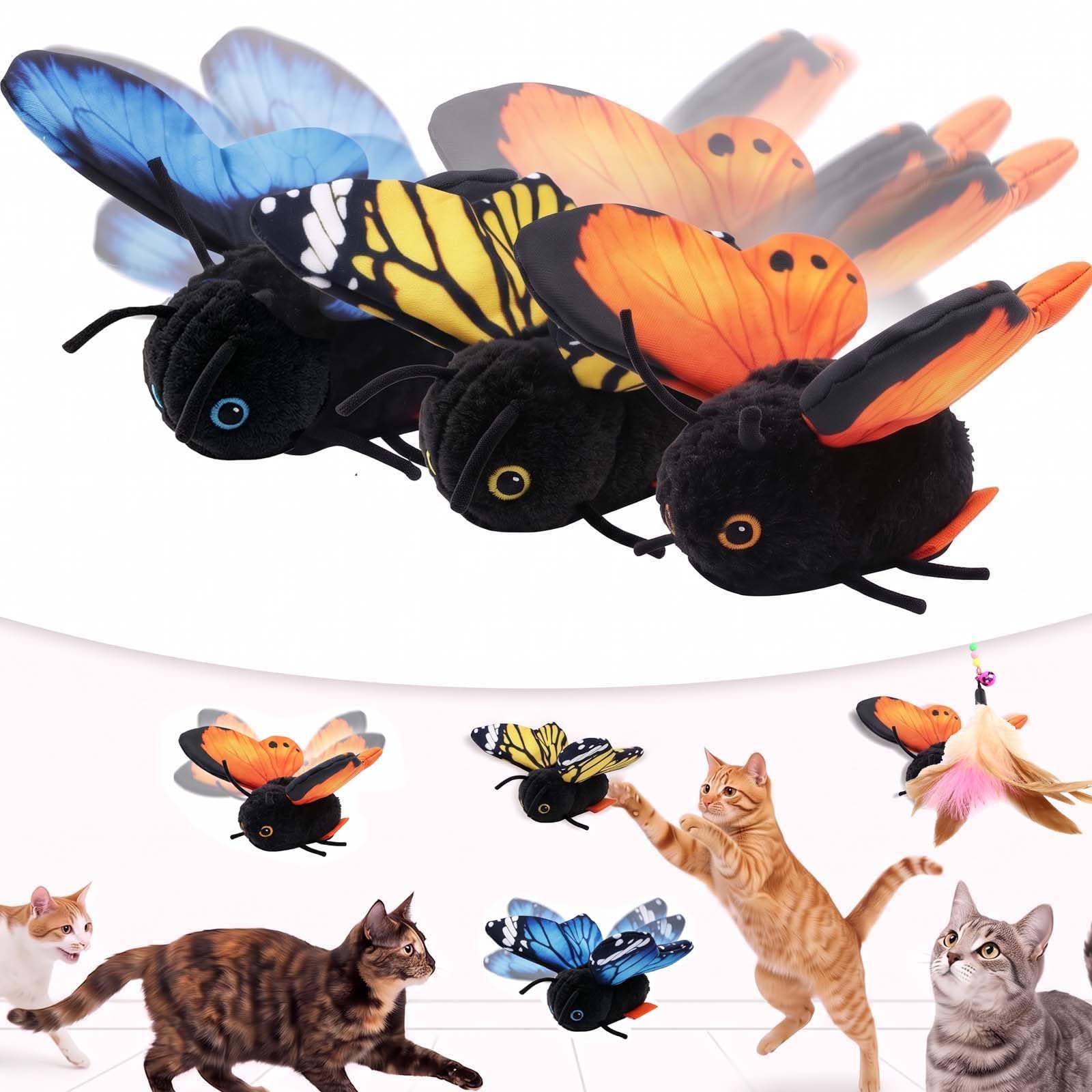 Interaktives Schmetterlingsspielzeug für Katzen mit Sensor, USB-C (3PC-ABC)