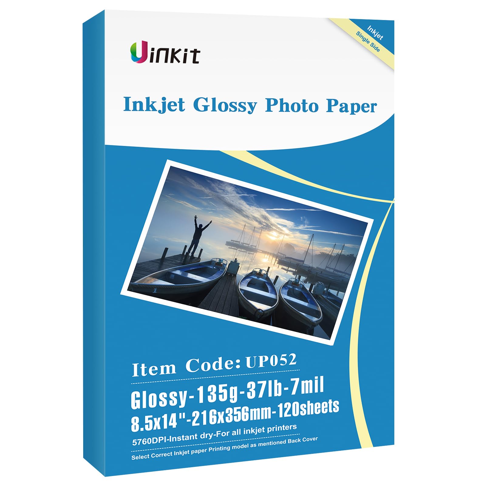 Uinkit 120sheets Thin Glossy Paper 8.5x14 Inches Legal Size 135gsm 37lb Inkjet Single Side DIY Chip Bags Printer Paper for Picture Brochure Flyer