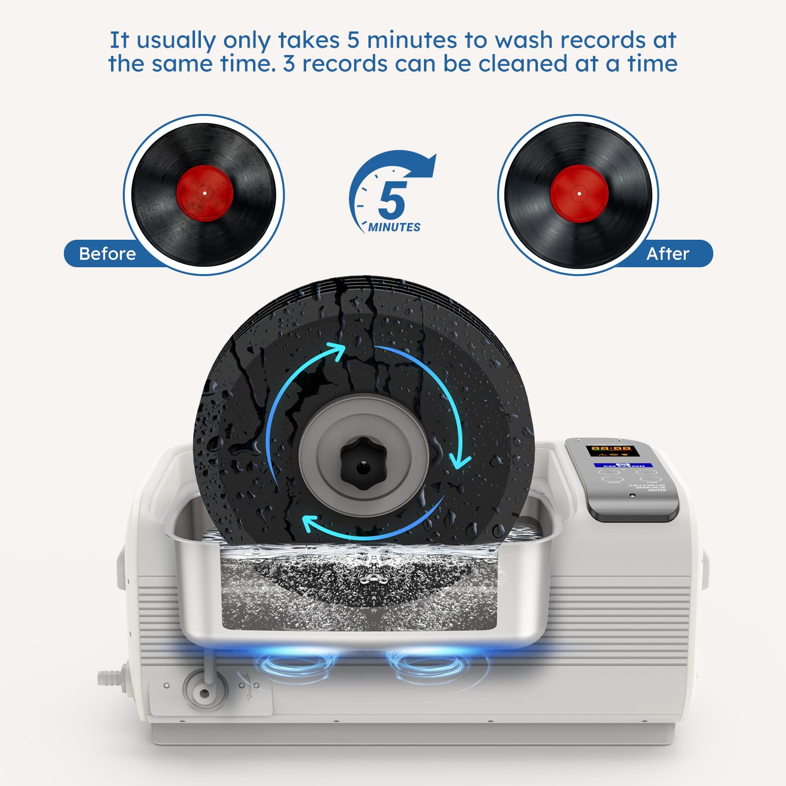 LifeBasis 6L Ultraschall Schallplattenreiniger Record mit Timer & Heizung | Professionelles Ultraschallreinigungsgerät 35kHZ 300W CD-4862 für Chirurgische Instrumente MechanischeTeile Laborgerät