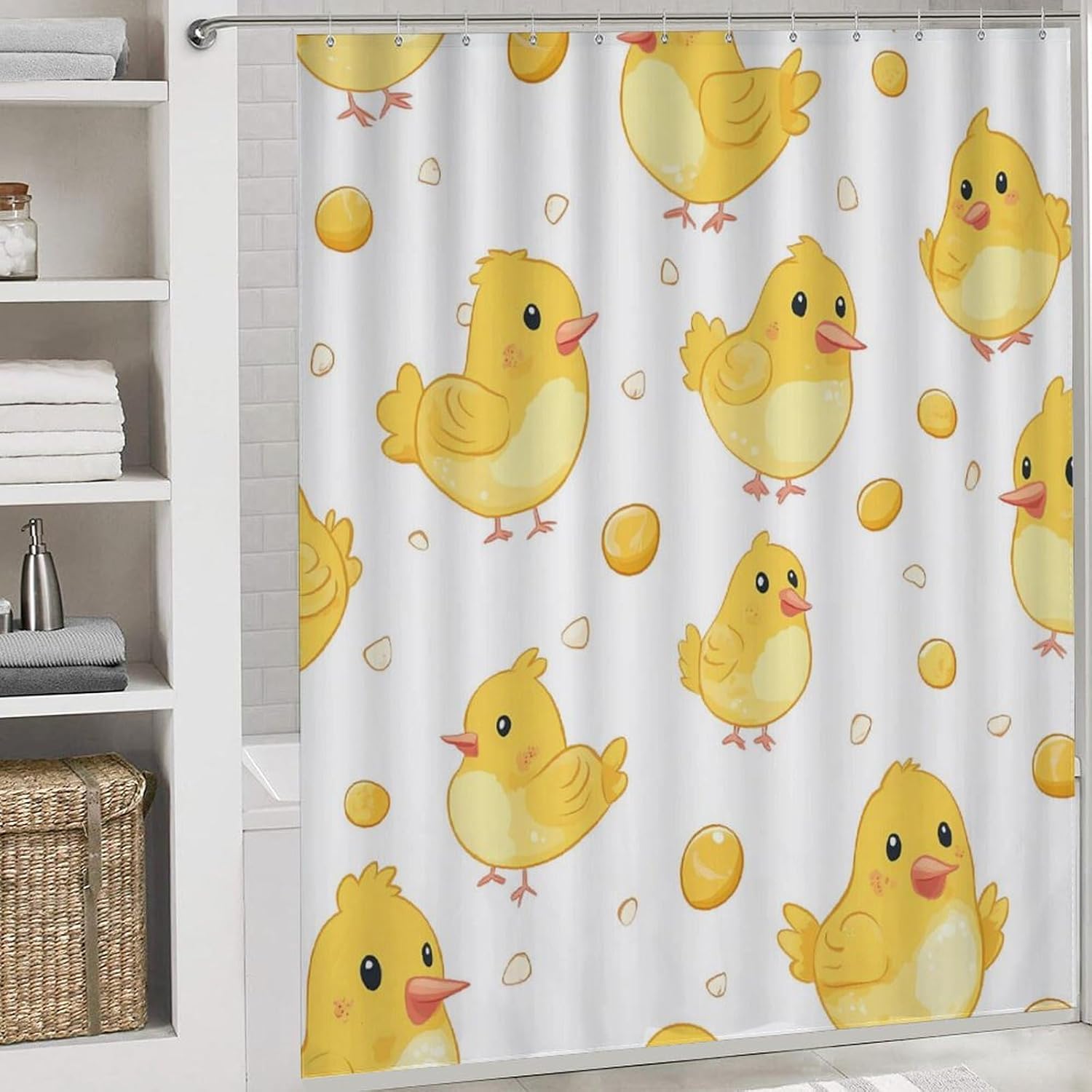 Yellow Easter Chick Chicken Modern Bathroom Sets with Shower Curtain and Rugs Decor 4 Pcs with 12 Hooks