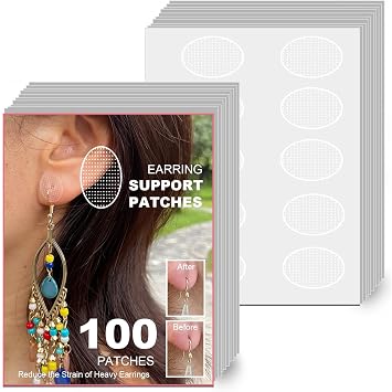 Earlobe Support Patches for Heavy Earrings, Clear Support, 100 Patches