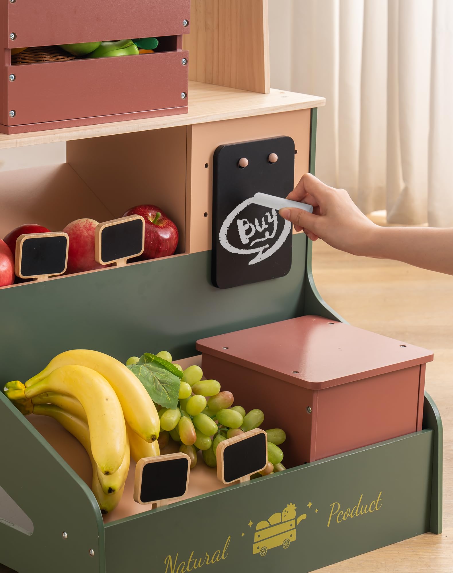 Starlight Market - Juego de tienda de comestibles de madera, juego de cocina Starlight Market, juego de simulación realista con luces, pizarra, regalo para niños y niñas mayores de 3 años 8