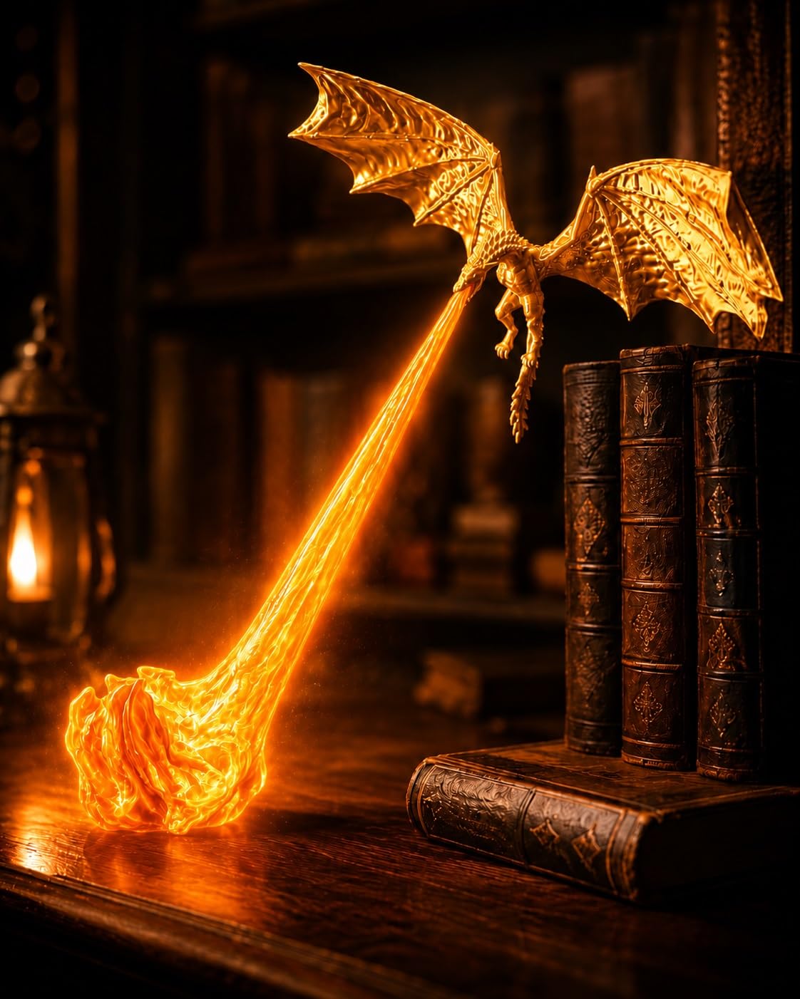 Dragon Book Nook Light, 3D Printed Flying Fire-Breathing Bookshelf Decor