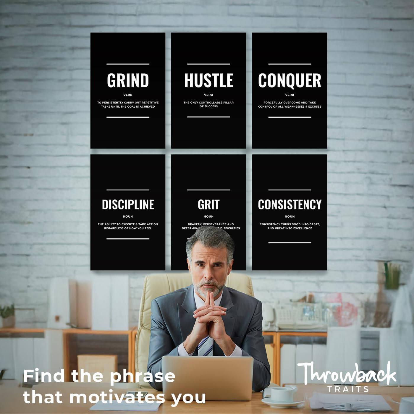 Throwback Traits Motivational Wall Art – Set of 6 Canvas Prints with Inspirational Quotes, Eco-Friendly & Framed, Gallery-Wrapped Posters for Living Room, Bedroom & Office Décor, Ready to Hang