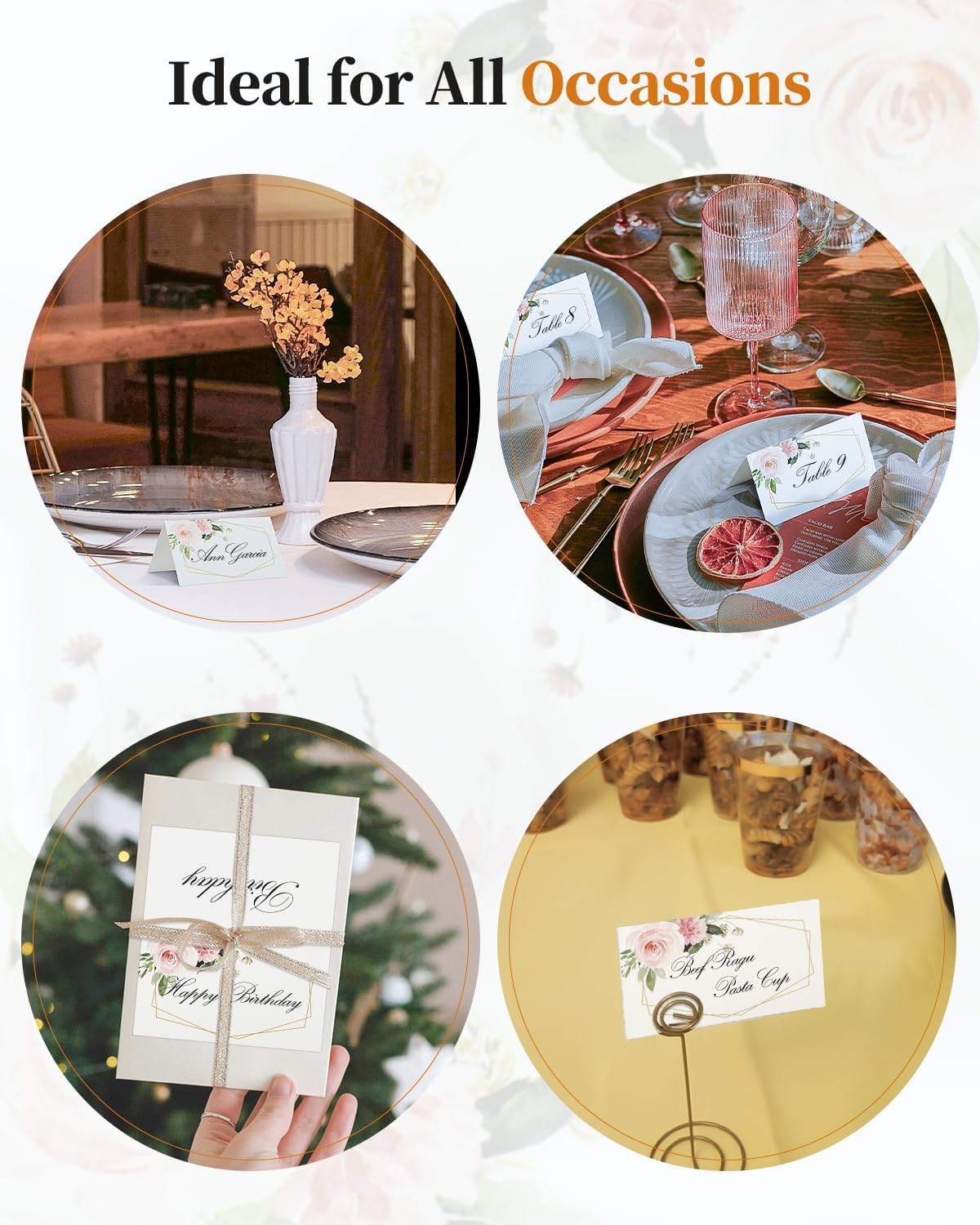 Uniclife 60 Pcs Floral Place Cards for Wedding Buffet Tables