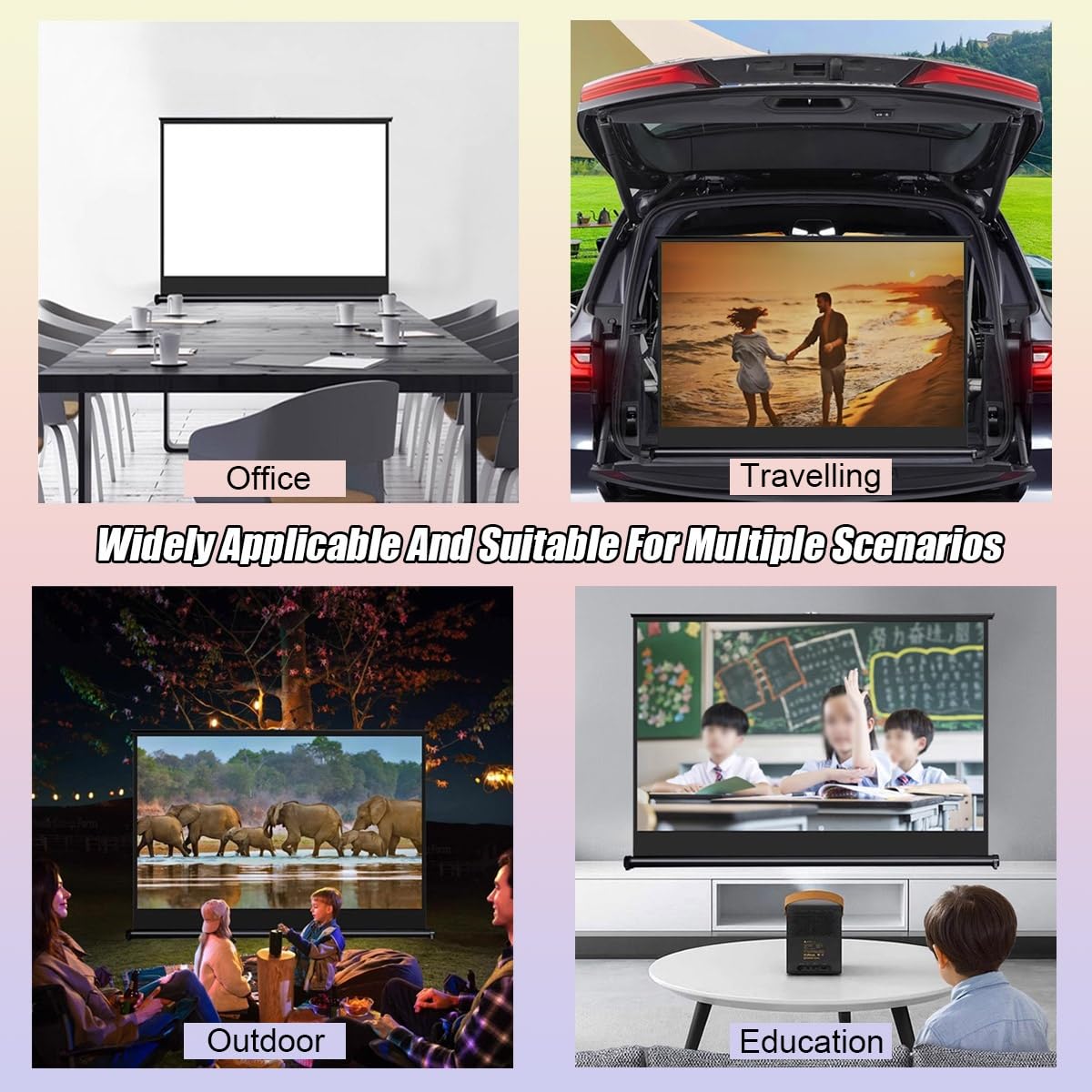 Schermo di Proiezione da Tavolo Portatile Telo Proiettore 20 30 40 50 Pollici HD 4K Telo per Proiettore Mobile Retrattile per Home Theater Ufficio Interni Esterni(36inch(16:9))