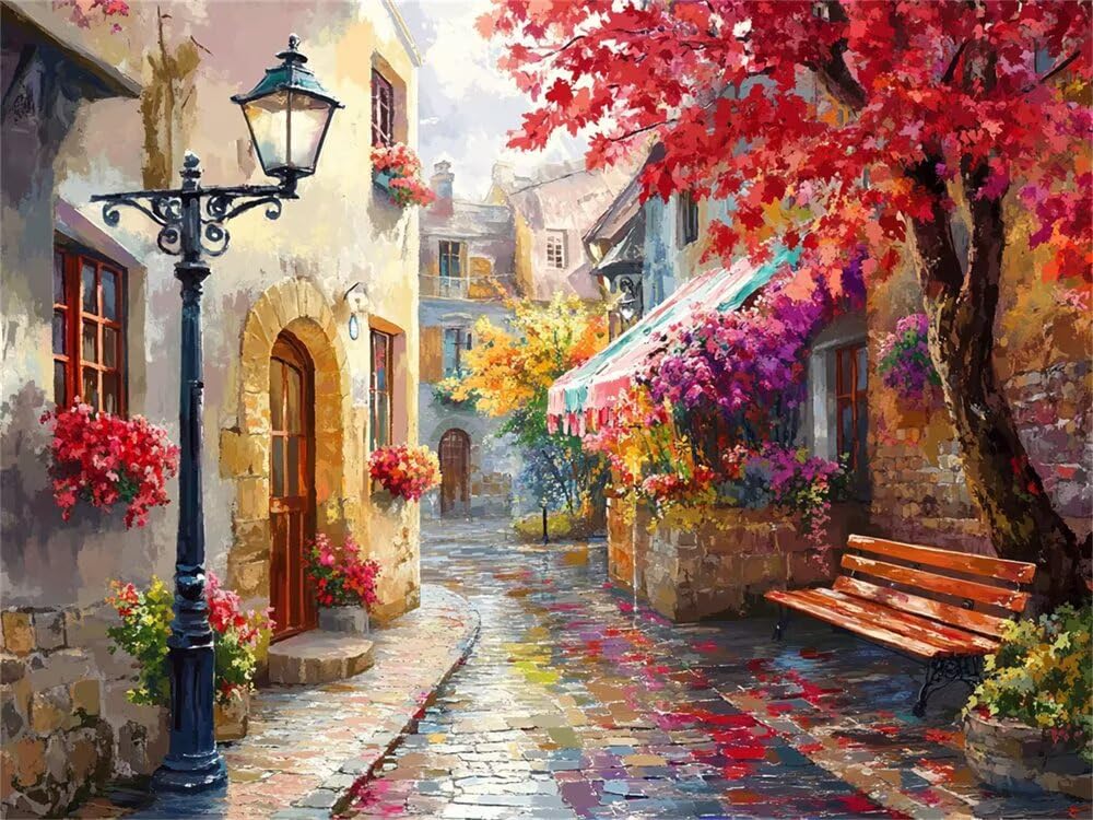 Pintar por Numeros Adultos, Pintar por Numeros Paisajes Ciudades Pequeñas, Pintura por Numeros Adultos Grande 120 x 80 cm, Paint By Numbers con con Pinceles y Pinturas Acrílicas (Sin Marco) -YH110