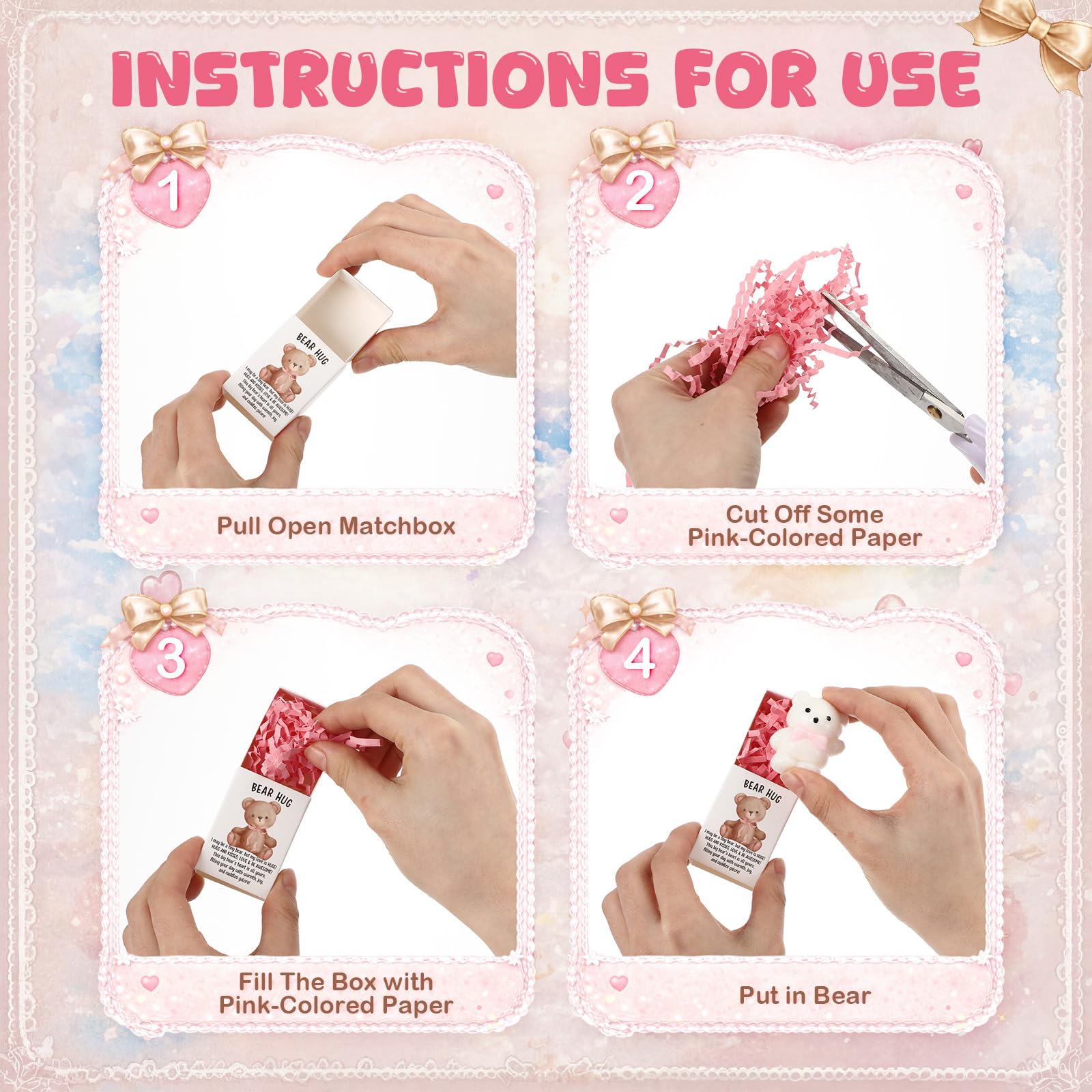 Set di 48 orsetti con fiocco rosa, idea regalo per feste