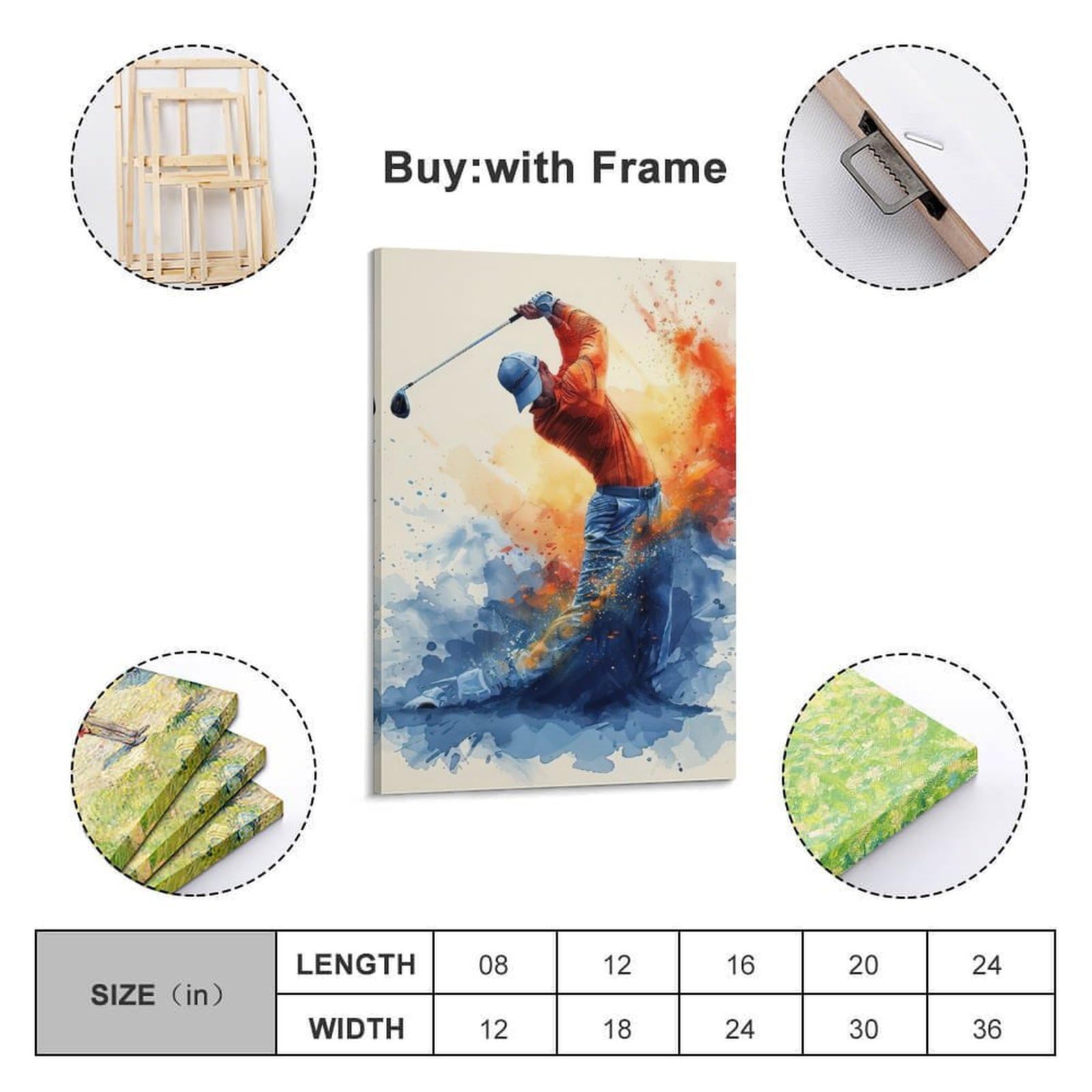 XMUXCY Decorazione da parete per camera da letto, poster su tela, poster sportivo, stile artistico, golf, altalena, 60 x 90 cm, stile cornice