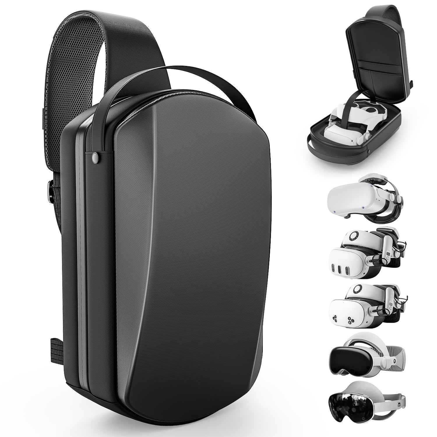 Sac de transport compatible avec Meta Quest 3S/Quest 3/Quest 2/Vision Pro/Pico 4, étui de voyage rigide compatible avec Kiwi Design, Noir , L