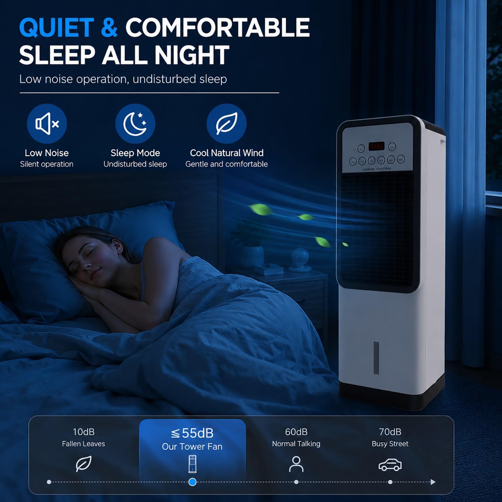 Enfriador de Aire Portátil con Packs de Hielo, 2 Niveles de Velocidad, Depósito de Agua 6L, Ventilador de Refrigeración Evaporativa para Dormitorio, Oficina, Hogar y Verano