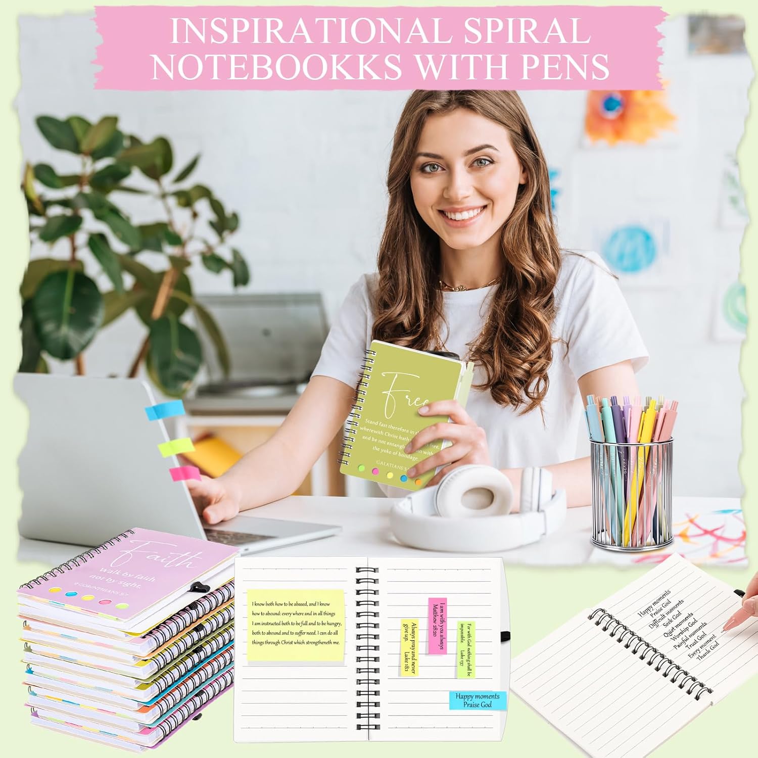 Kosiz 24 Sets/48 Pcs Easter Christian Gifts Bulk Inspirational Prayer Journal Christian Scripture Notebook with Bible Pen Religious Church Gift for Mothers Day Women Men Dad (Simple,Macaron Color)