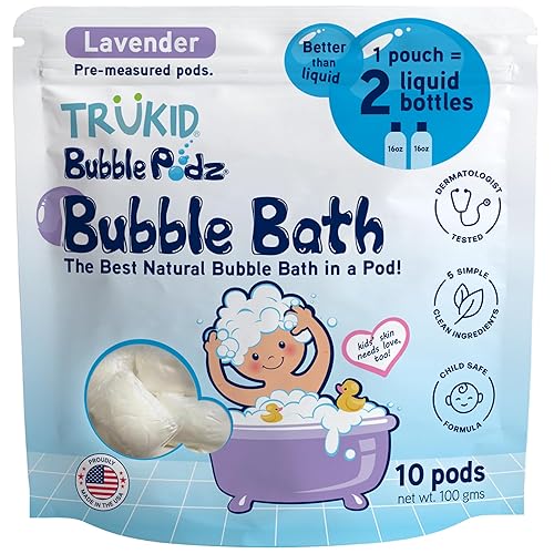 TruKid Bubble Podz - Baño de burbujas para bebés y niños, bomba de baño refrescante suave para piel sensible, equilibrio de pH 7 para sensibilidad