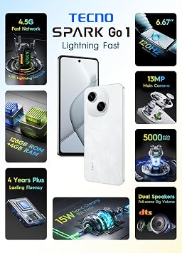 Tecno Spark GO 1 8GB RAM (4GB and +4GB Increased) 128GB White (Tecno Turkey) (White)