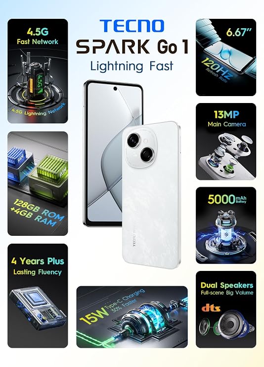 Tecno Spark GO 1 8GB RAM (4GB and +4GB Increased) 128GB White (Tecno Turkey) (White)