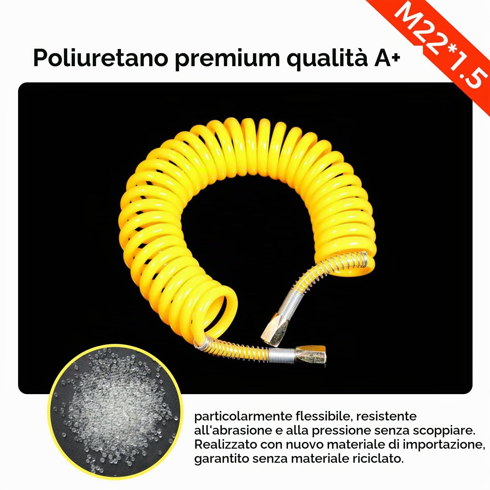 Set di Tubi spiralati Pneumatici CeyKvo, 2 Pezzi da 4 Metri ciascuno, Giallo e Rosso – Tubo spiralato Pneumatico Robusto per Camion, rimorchi e Agricoltura (M22*1,5)