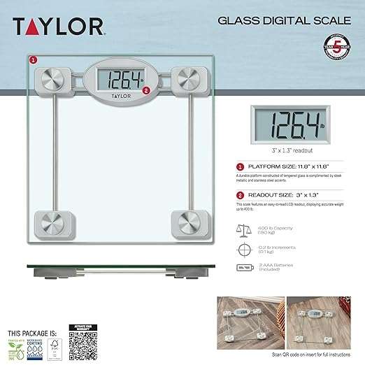 Báscula de Baño Digital Taylor 400 lb/180 kg Vidrio Templado miniatura 8