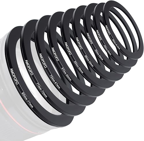 9pcs Step Down Ring Set,Camera Lens Adapter Ring 82-77mm/77-72mm/72-67mm/67-62mm/62-58mm/58-55mm/55-52mm/52-49mm/49-40.5mm.Made of CNC Machined Aluminum