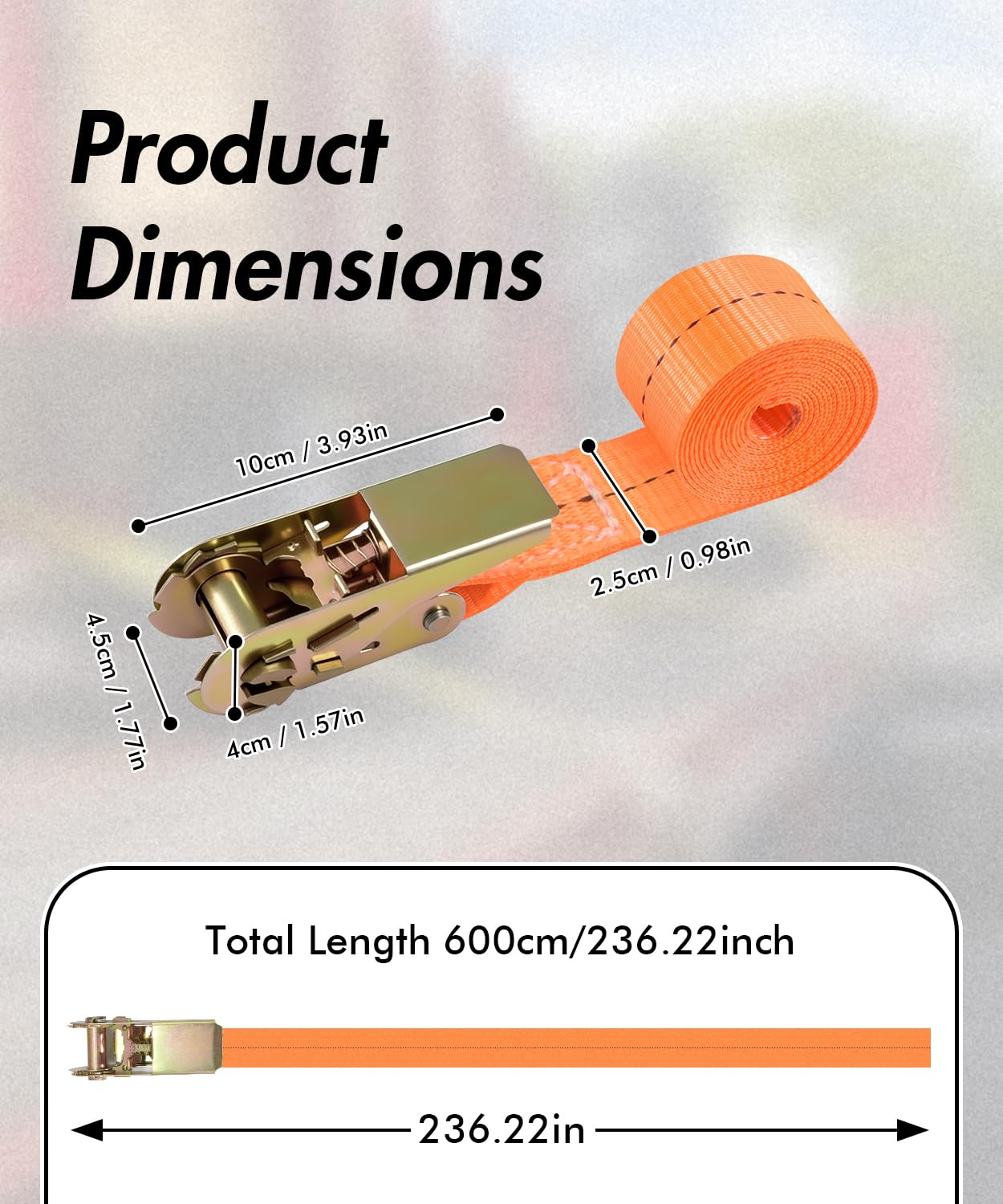 Pasy mocujące z grzechotką, pomarańczowe pasy mocujące 6 m x 25 mm