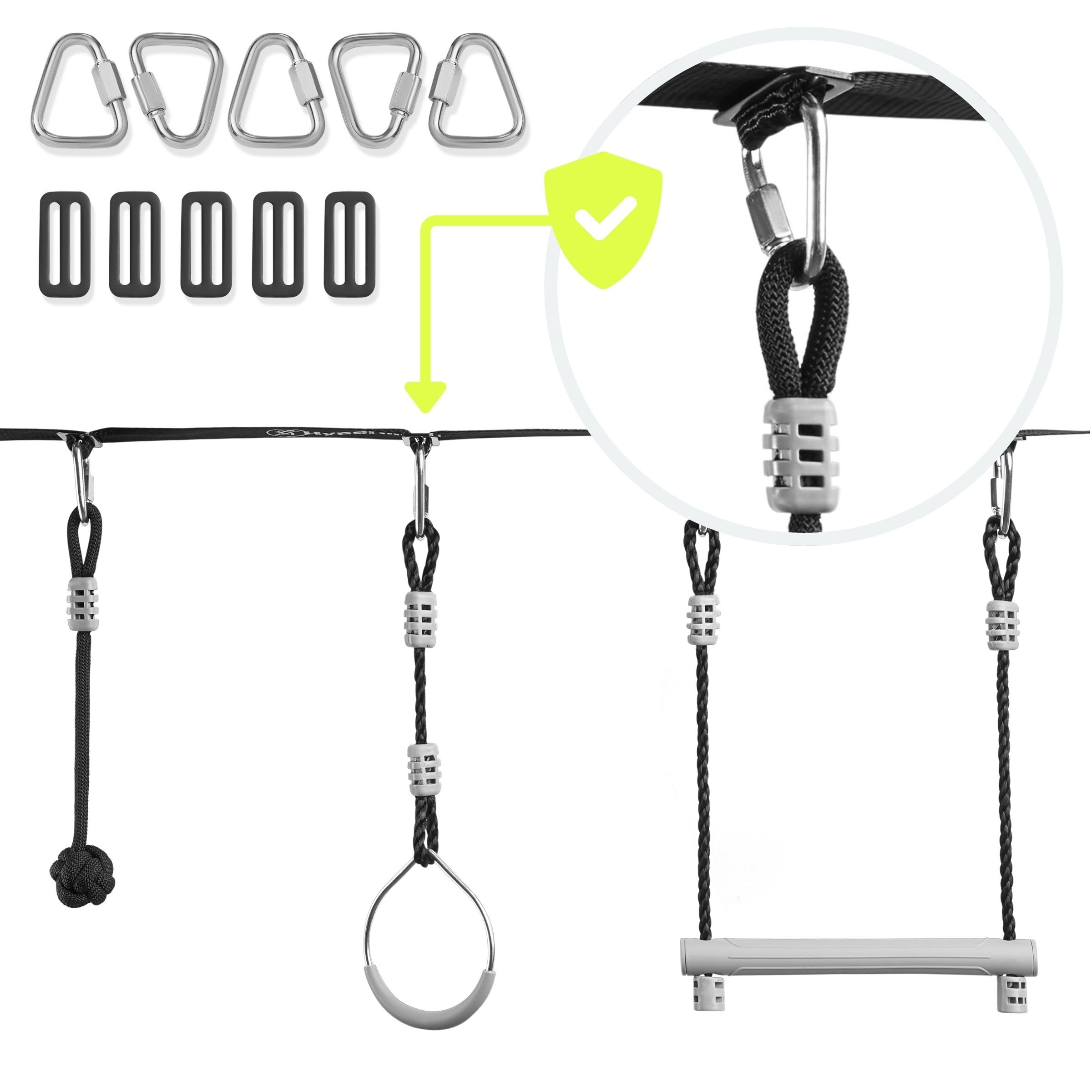 HyperMotion Percorso Ostacoli Bambini Set Ninja con 9 Attrezzi - Kit Slackline con Ruote, Aste e Scala per Allenamento - Resistente fino a 113 kg - Attrezzatura Giardino per Famiglia