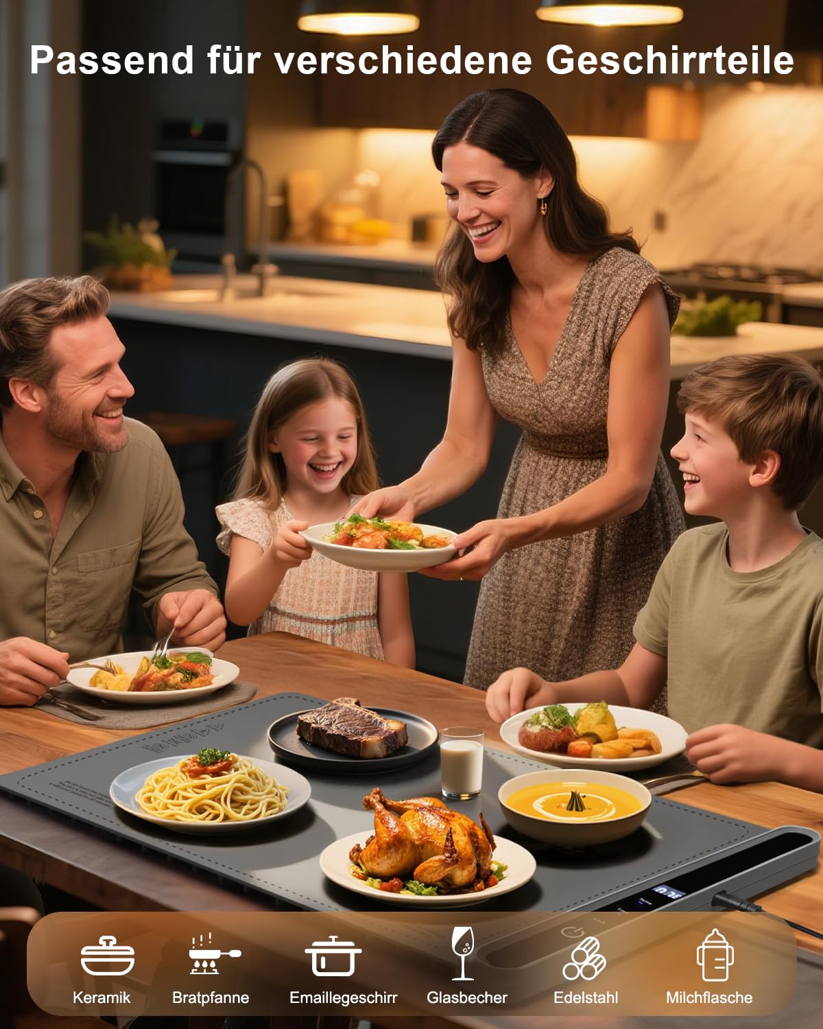 AUTOPkio Warmhalteplatte Elektrisch, Speisenwärmer Wärmeplatte 300W für Speisen Buffetwärmer 6 Temperatur & 9 Timer Automatisch, Kindersicherung für Buffets Server Party Auftauen