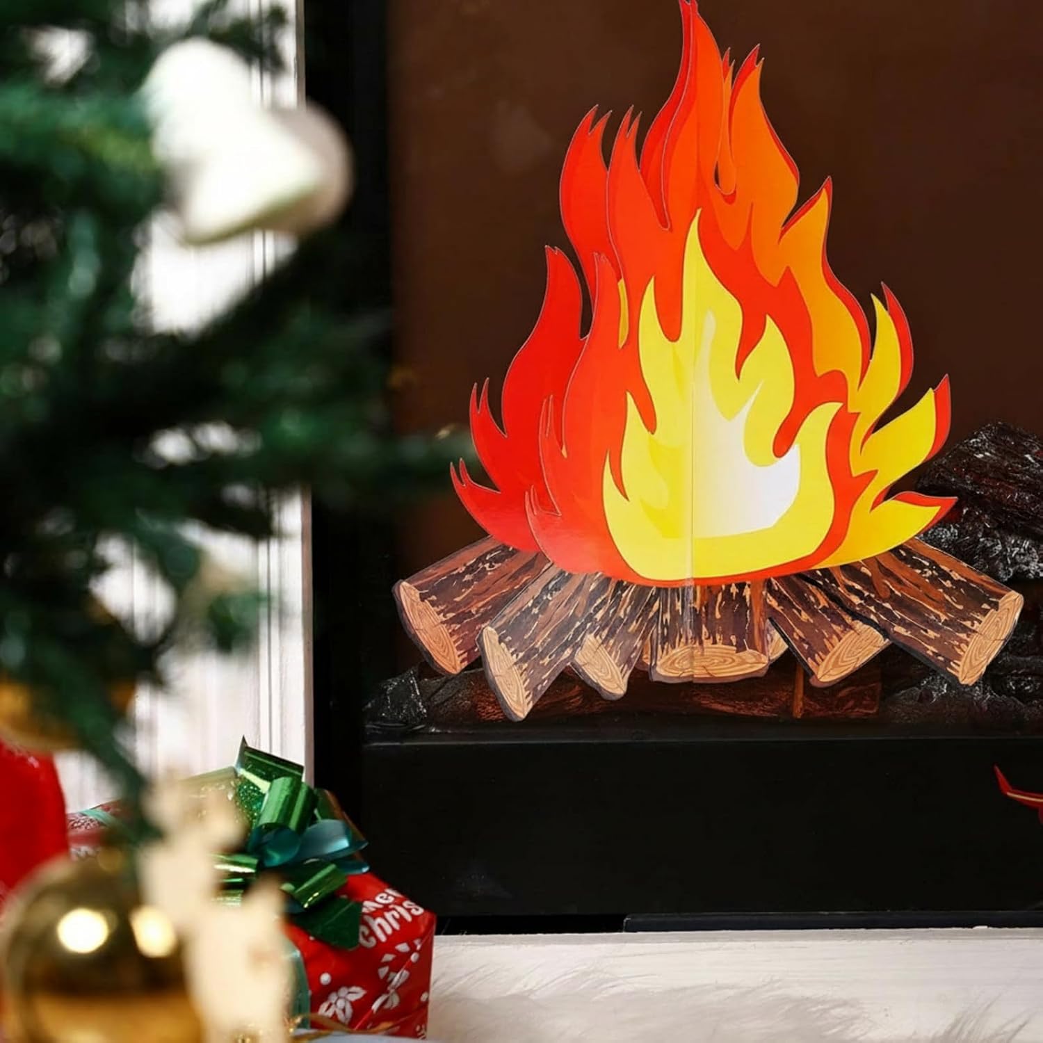 Tatuo 6 Set Fake Fire Fake Fireplace Campfire Flame 12 Inch 3D Cardboard Campfire Centerpiece Artificial Cardboard Fireplace Decoration for Camp Bachelorette Party Indoor Outdoor
