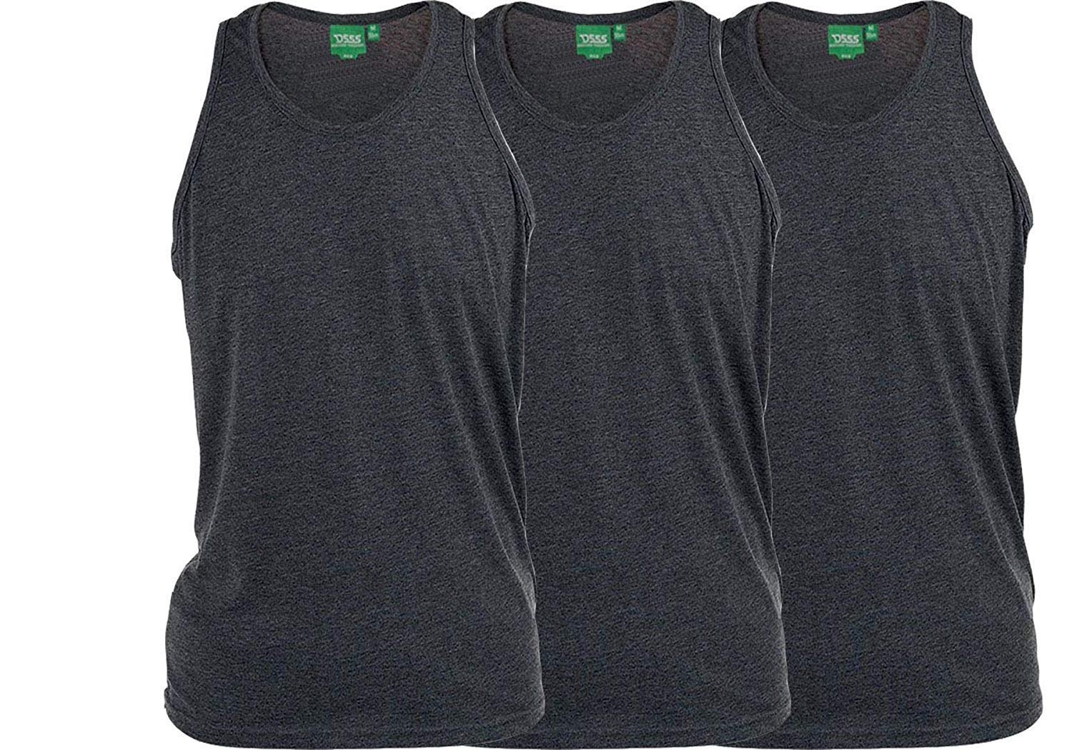 D555 Pure Cotton Long Length 3 Pack Vests in Charcoal in 6XL