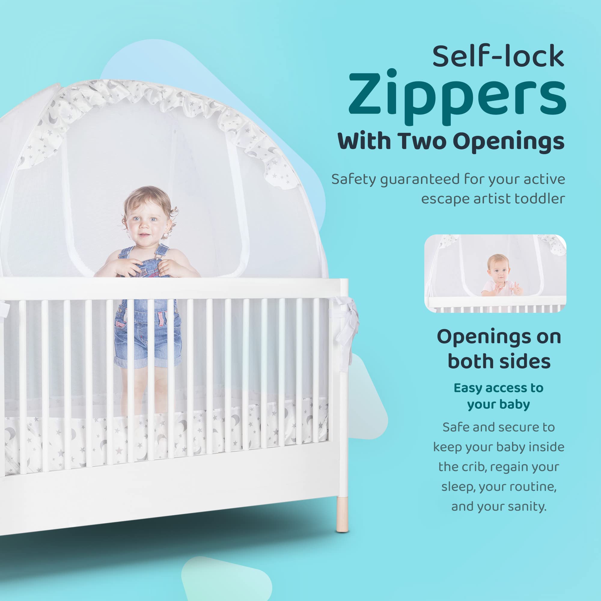 Baby Crib tent By Pro Baby Safety - Premium Pop up Tent - Canopy Netting Cover -See Through Mesh, Nursery Mosquito Net - Stylish and Sturdy Infant Crib Topper -Protect Your Toddler from Falls or Bites