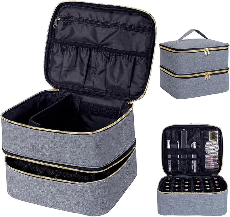 Estojo organizador UOZL para esmaltes, 30 frascos, cinza e dourado
