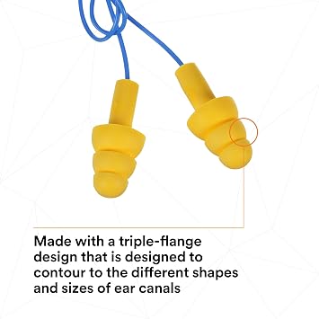 3M E-A-R UltraFit Corded Ear Plugs 340-4004, 100-Pair, Yellow, Poly Bag 3404004