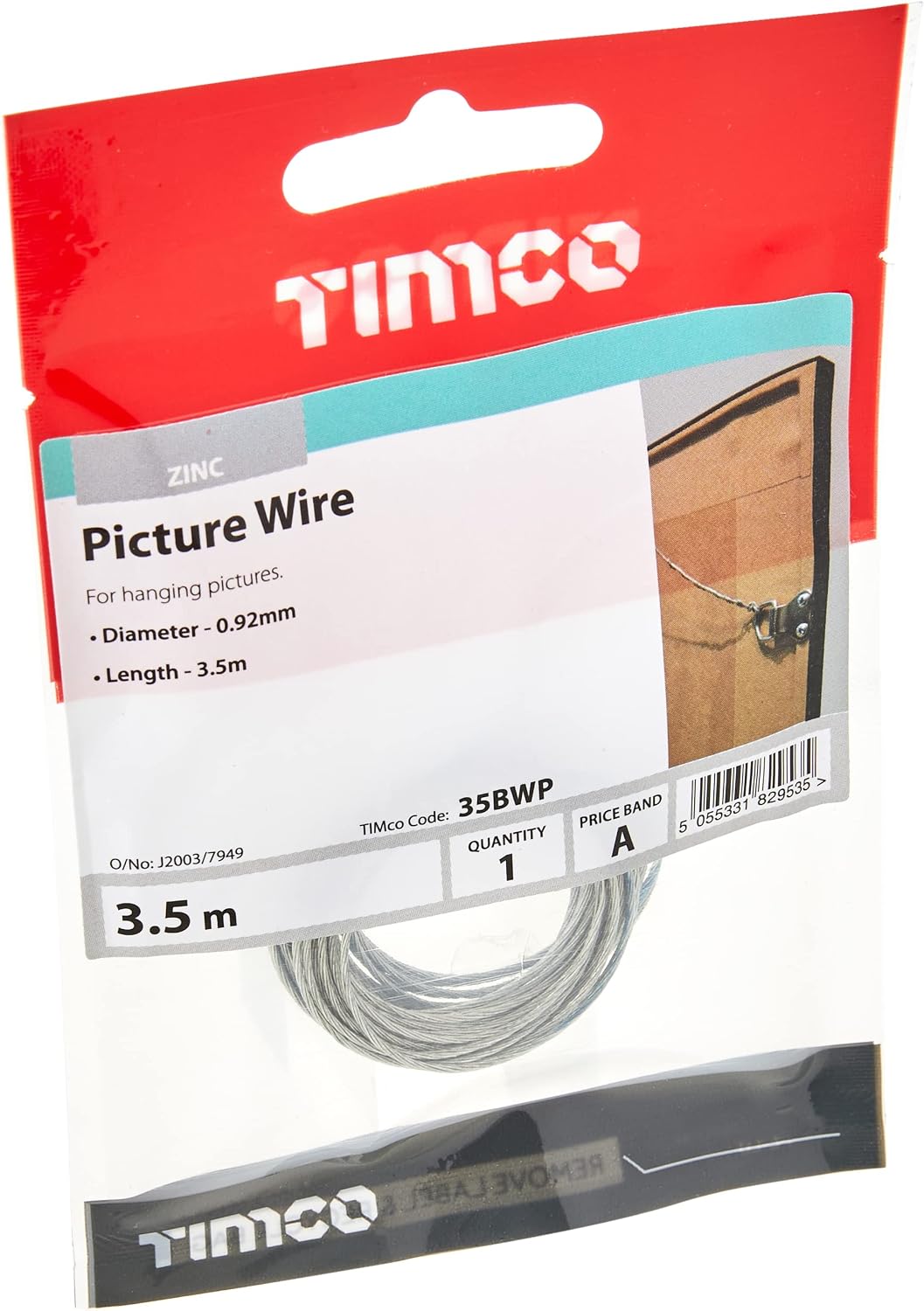 TIMCO Silver Picture Wire 0.92Dia x 3.6 Medium-Zinc-(Bag 1) -35BWP, 0.92Ømm x 3.6m, 3 Meter