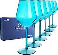 Vista 9 de MICHLEY Juego de 6 copas de vino de colores irrompibles de plástico tritán, regalo de 15 onzas para fiesta en casa al aire libre, color azul