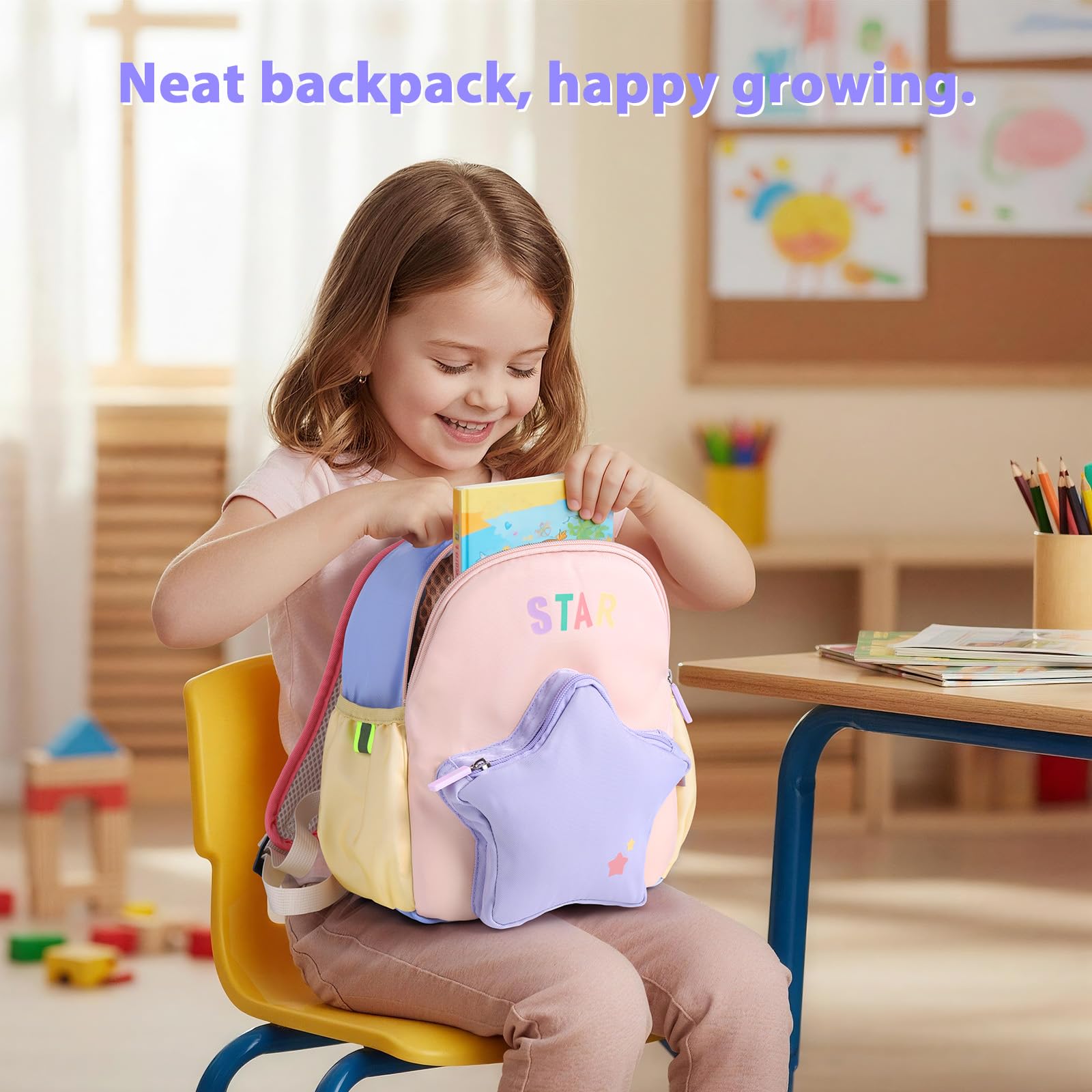 GAGAKU Mochila Infantil Guarderia para Niñas de 2-4 años, 30 cm Mochila Pequeña Escolar Mochila de Jardín Infantil Mochila de Viaje Transpirable Cómod - Estrellas