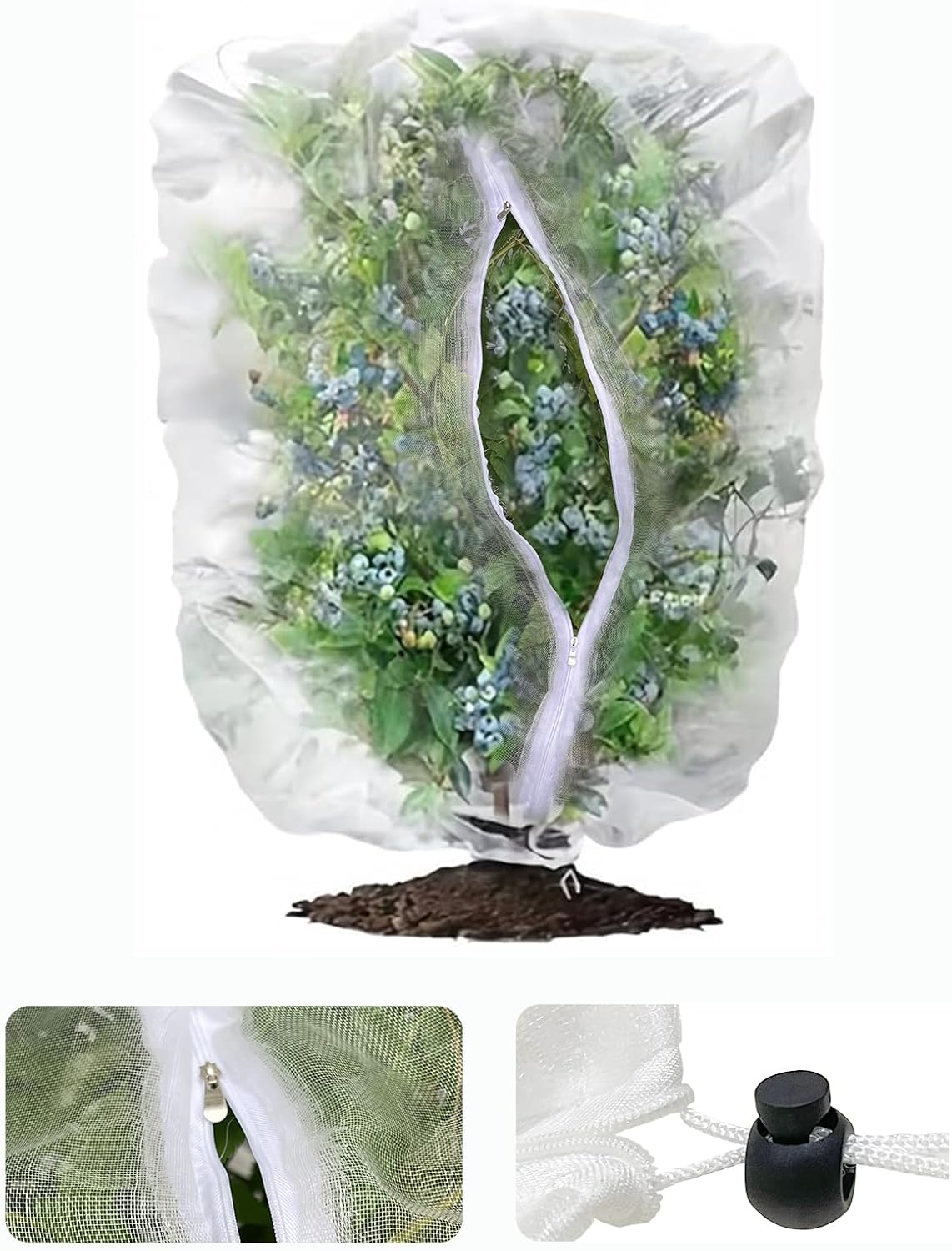 Bird Netting for Garden with Zipper, Fruit Tree Netting Plant Cover for Blueberry Strawberry Bushes, Tomato Plant Protector (5×4 Ft, 1 Pack)