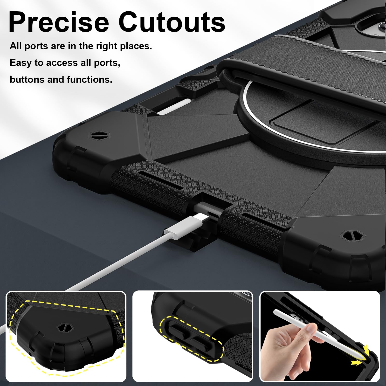 Custodia per Lenovo Xiaoxin Pad Pro GT 13 (2026) TB378FC da 13", antiurto, resistente, custodia protettiva con supporto girevole, portapenne, cinturino da polso e tracolla, guscio multifunzione (nero)